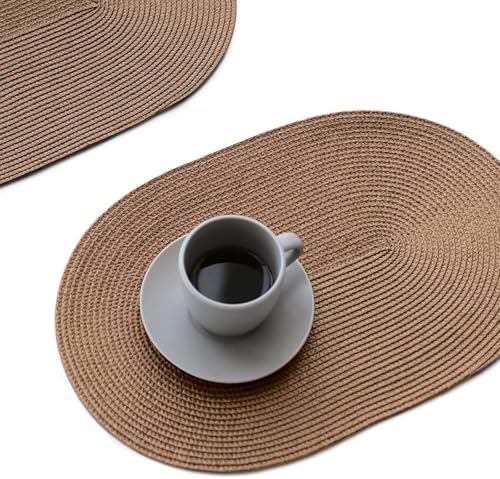FunWheat Oval Braided Placemats Set of 8 Flat Packed 12x17.5in Light