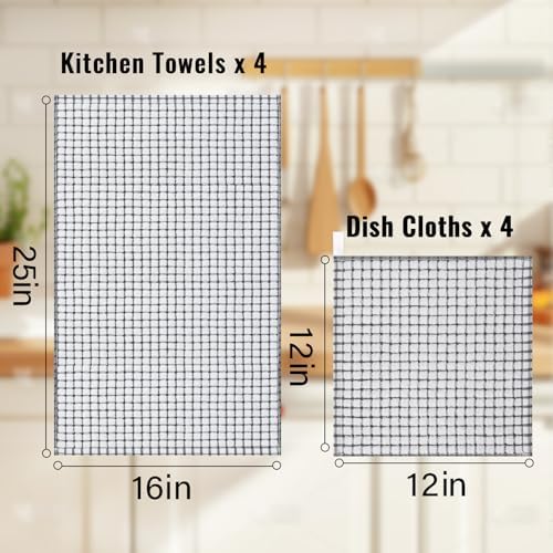 Homaxy Cotton Terry Kitchen Towels and Dishcloths Set of 12, Grey
