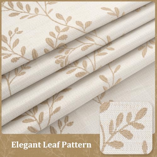 LAMIT Beige Leaf Pattern Linen Curtains for Living Room 96 Inch Length