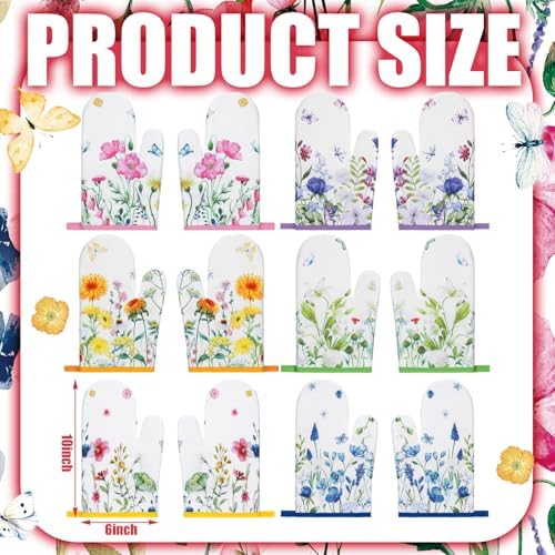 Fourluoo 6 Pairs Bulk Floral Oven Mitts, Heat Resistant, 6.7 x 9.8 in