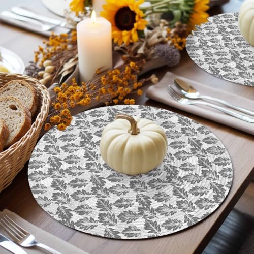 Oak Leaf 15 Inch Round Placemats Set of 6, Rustic Minimalist Charcoal