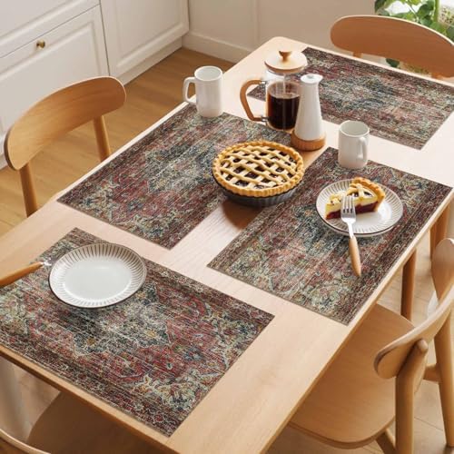 Placemats Set of 8, Boho Vintage Woven Placemat, Linen Place Mats for