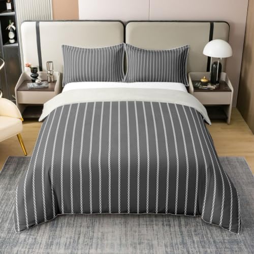 Feelyou Retro Dark Gray Striped Duvet Cover 100% Cotton Soft Cozy King