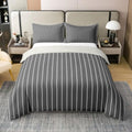 Feelyou Retro Dark Gray Striped Duvet Cover 100% Cotton Soft Cozy King