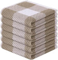 Homaxy 100% Cotton Check 6 Pack Dish Cloths, 12" x 12", White & Khaki