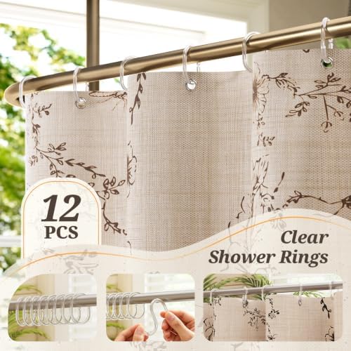 Vintage Floral Shower Curtain with 12 Clear Rings - 72" W x 84" L