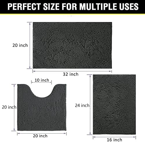 BOANKODU Bathroom Rugs Chenille Bath Mat Set 3-Piece Bath Rugs for