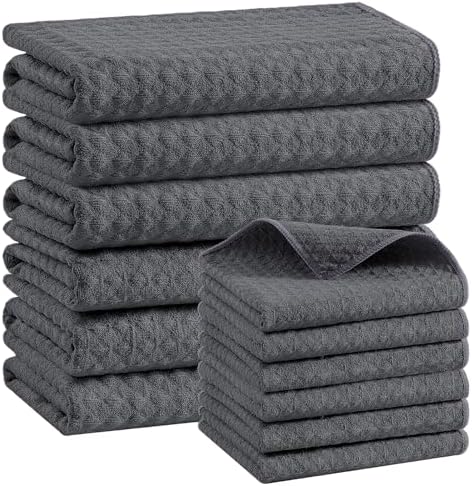 Homaxy Microfiber Kitchen Towels and Dishcloths Sets, 12 Pack, Dark
