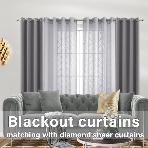 KOUFALL Grey Curtains 63 Inch Length for Bedroom 2 Panel Sets Grommet
