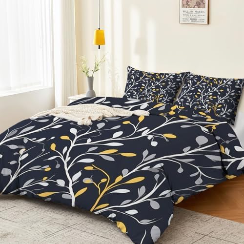 Dark Gray Duvet Cover King - Fashion Modern Plants Branches Bedding