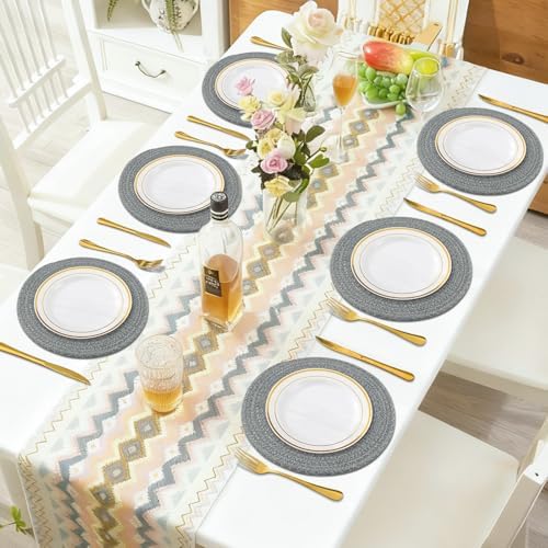 Round Placemats Set of 6, Cotton Rope Woven Table Mats, Hot Pads for