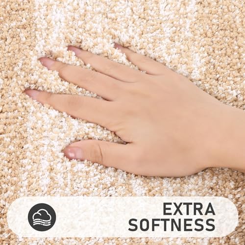 Bsmathom Bathroom Rug Set 4 Piece, Plush Microfiber Bath Mat, Beige