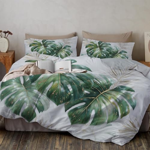 Luxurious Tropical Monstera Duvet Cover King 3Pcs, Breathable