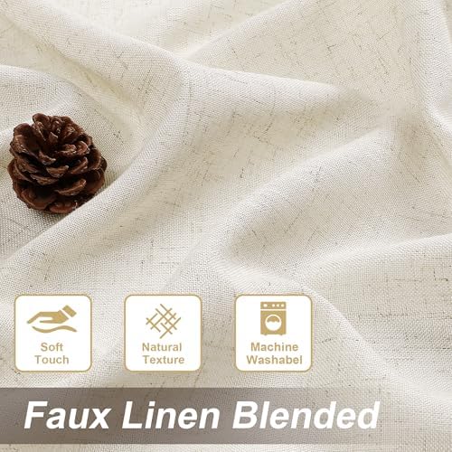 H.VERSAILTEX Linen Semi-Sheer Curtains 63 Inch for Living Room, Ivory