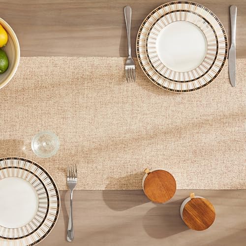 ZeeMart Burlap Style Farmhouse Table Runner, 14x36 Inches Warm