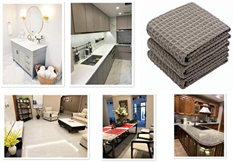 Waffle Weave Kitchen Towels Dish Towels, 3 Pack, 16x24 Inch, Gray