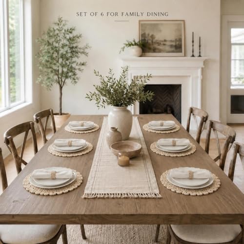 Eiyye 13.8'' Woven Placemats Set of 6 Handwoven Round Table Mats