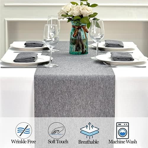 Mebakuk Linen Farmhouse Table Runner Large Burlap Style Soft and