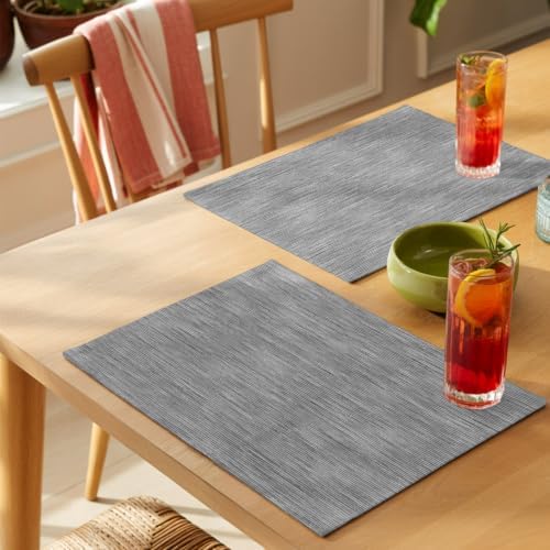 Ash Gray Placemats Set of 8, Boho Grey Solid Color Linen Weave Texture