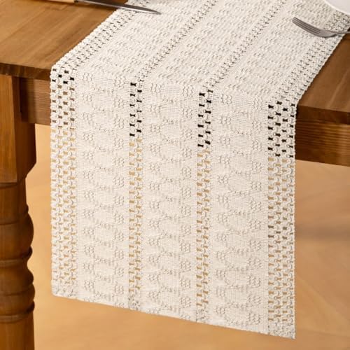 Ivory Boho Table Runner Farmhouse Macrame Woven Table Runner 12x72