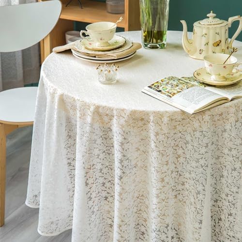 GLORY SEASON Lace Tablecloth Leaf Pattern Warp Knitting Fabric Solid