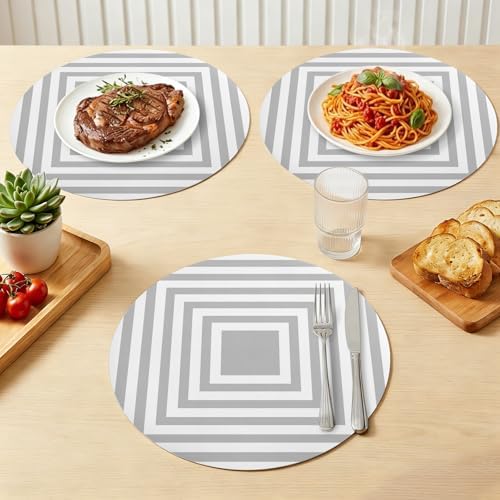 Minimalist Concentric Squares Faux Leather Placemats Set of 6, 15in