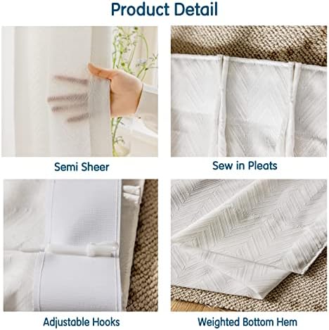 LETAU Sheer Off White Curtains 96 inches Long, Pinch Pleated Fish Bone