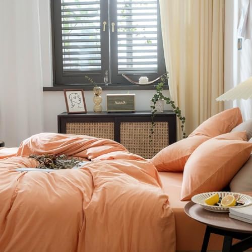 Jersey Knit Cotton Duvet Cover Set Super Soft Peach Pink Duvet Cover
