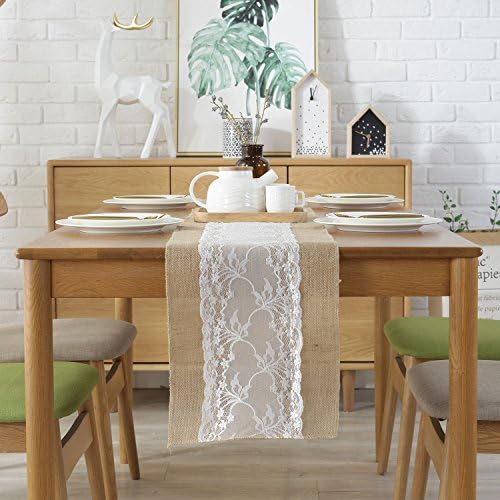 3 Pack 12X108 Inches Natural Burlap Lace Hessian Table Runner Vintage