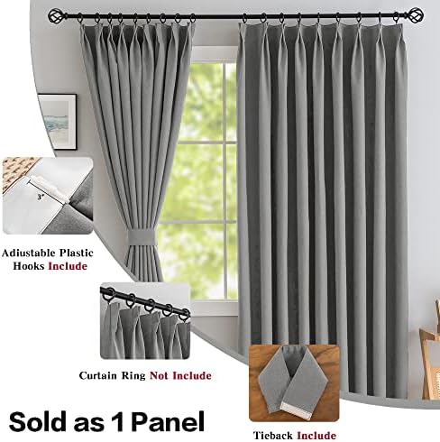 MAIHER Full Blackout Light Grey Pinch Pleat Curtain 108 Inch Length 1