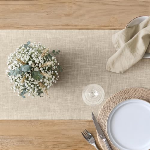 100% Natural Cotton Linen Table Runner, 14x90in Natural Linen