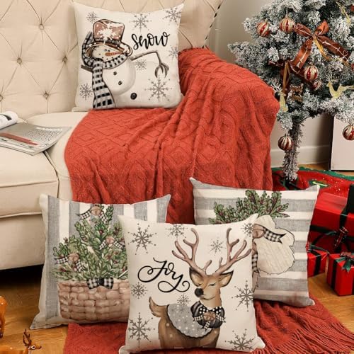RABUSOFA Christmas Pillow Covers 20x20 Inch Set of 4 Indoor Outdoor