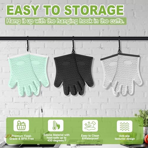 2Pack Oven Mitts Heat Resistant,Silicone Oven Gloves with