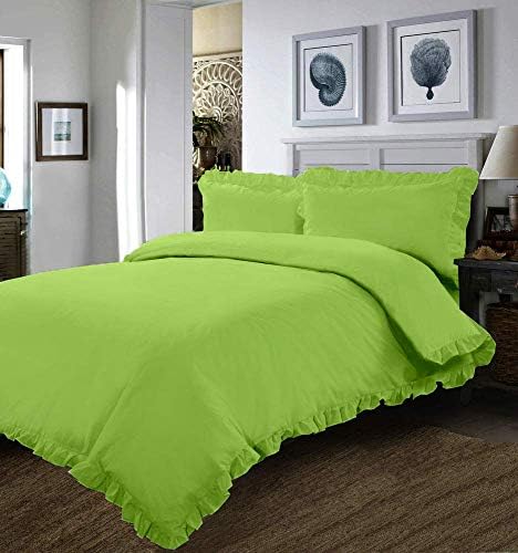 Frilled Duvet Cover With Ruffle Edge Corners - Sage, King/Cal King