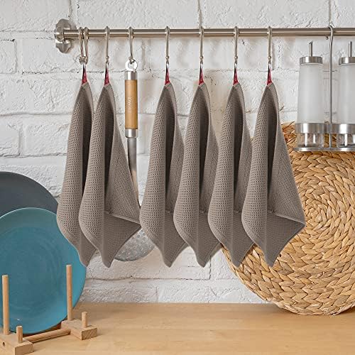 PiccoCasa 100% Cotton Dish Cloths Rags, Waffle Weave 6 Pcs 13x13 Brown