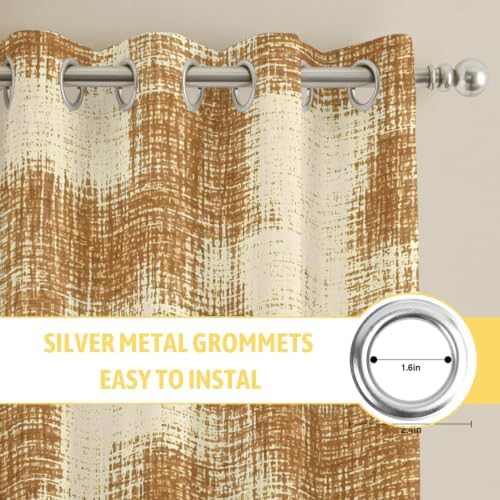 Brown Patchwork Window Curtains Panels with Silver Grommet,Farmhouse