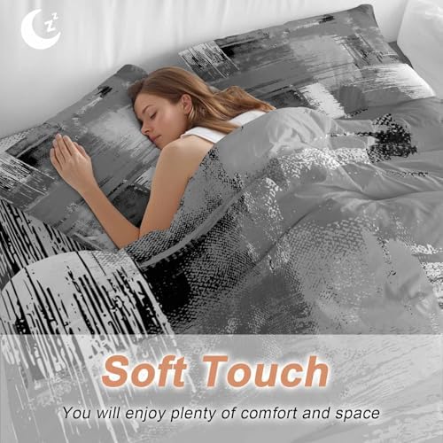 Grey Abstract Duvet Cover Set Queen Size, Modern Mottled Art Oil