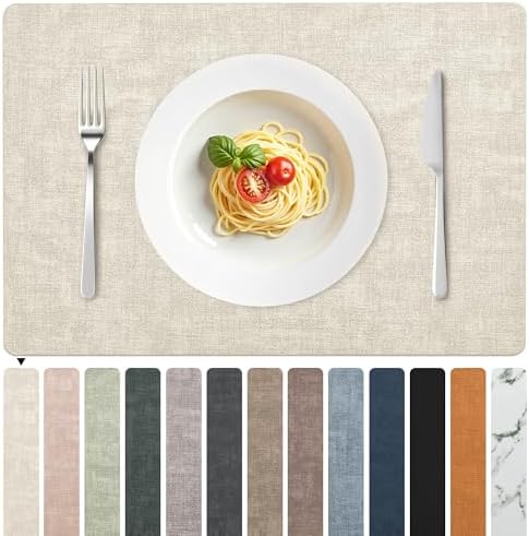 FROMHEART Faux Leather PU Placemats Set of 6 (Beige,11.8" x 17")