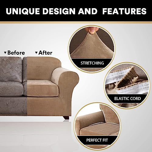 PrinceDeco Velvet Couch Cover Loveseat Covers for 2 Cushion Couch