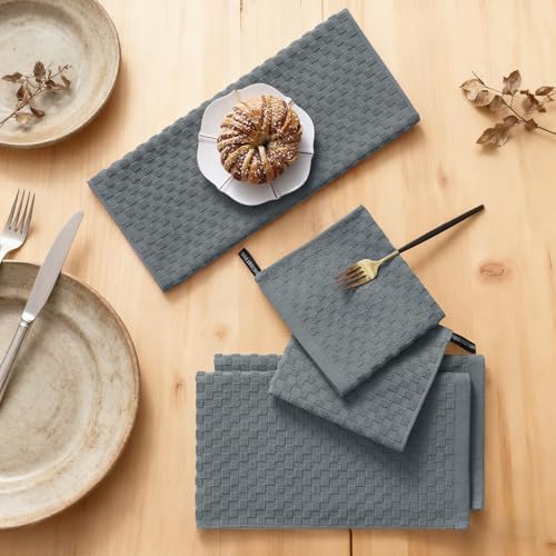 Homaxy 16 Pack 100% Cotton Kitchen Towels and Dishcloths Set, Dark