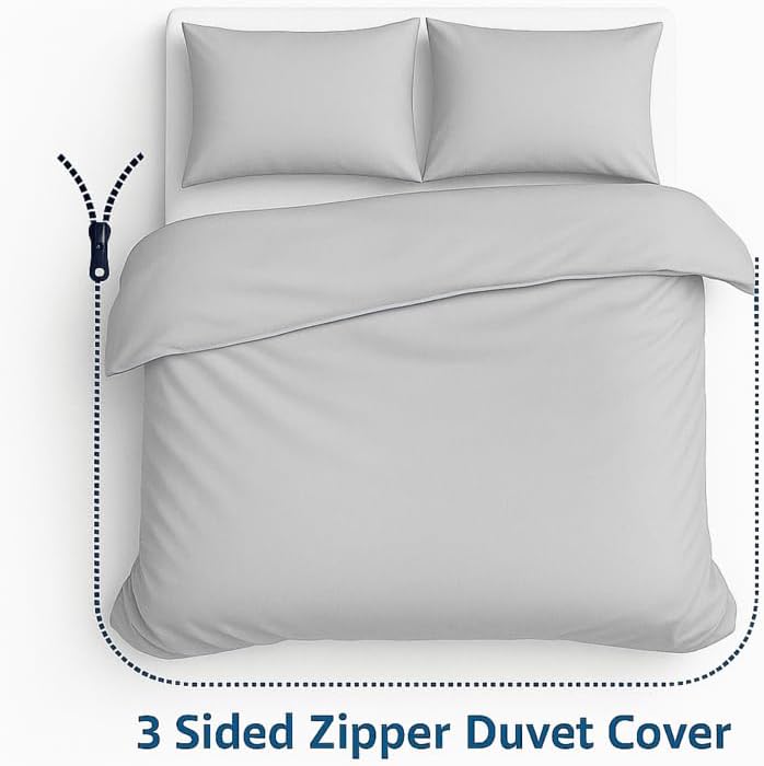 3 Sided Zipper Duvet Cover Set Twin Size Silver Grey - Microfiber