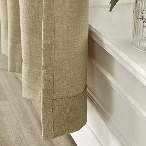 Frelement Tan Linen Curtains Back Tab & Rod Pocket Indoor Drapes