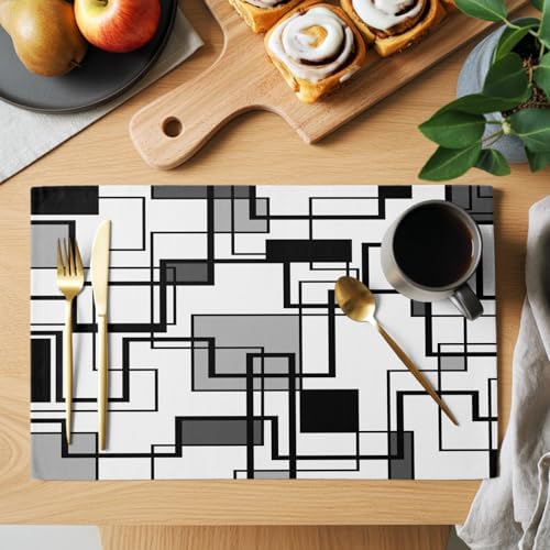 Cotton Linen Placemats for Dining Table Set of 8 Gray Geometric