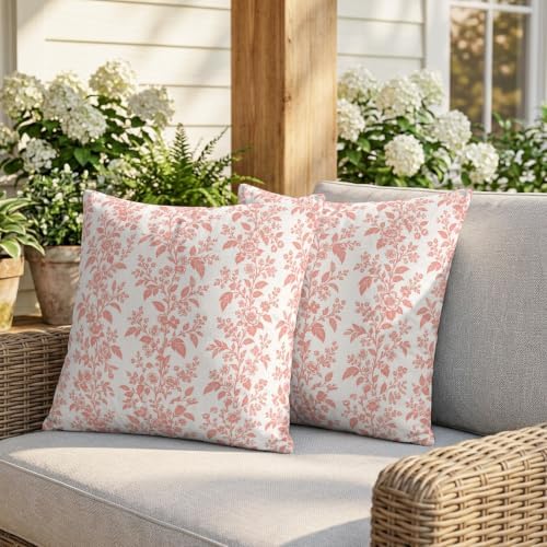 Pillow Covers 18x18 Set of 2, Red Farmhouse Leaves Square Throw Pillow