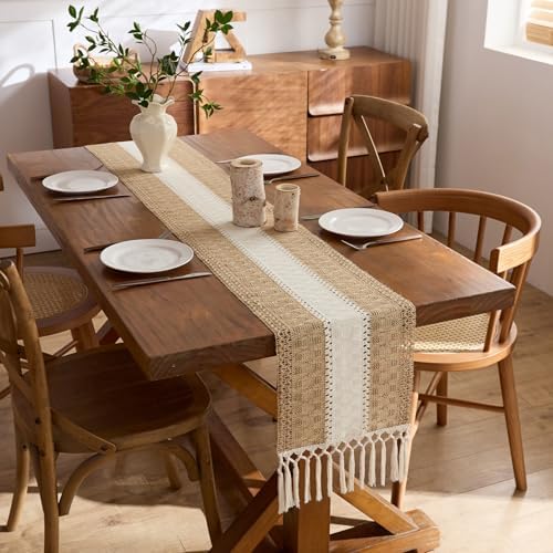 Baccessor Farmhouse Boho Table Runner for Fall Home Decor 12 x 36 Inch