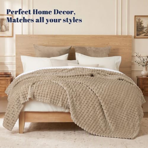 PHF Luxury Soft Fleece Blanket King Size for Bed No-Shed Taupe