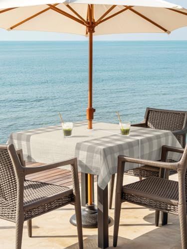 Outdoor Tablecloth with Umbrella Hole and Zipper, Gray Buffalo Check