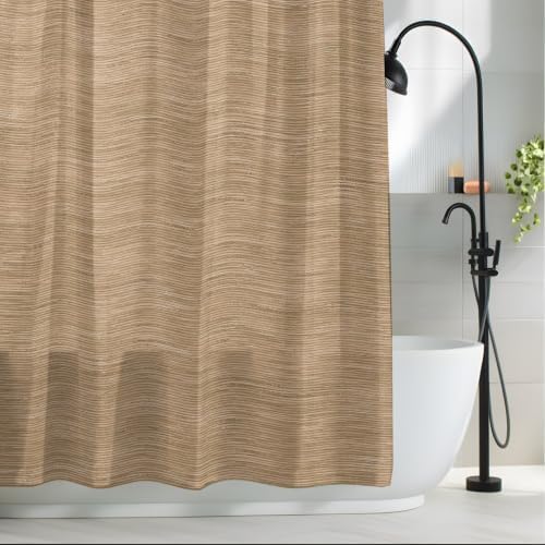 Khaki Solid Color Shower Curtain, Minimalist Vintage Linen Texture