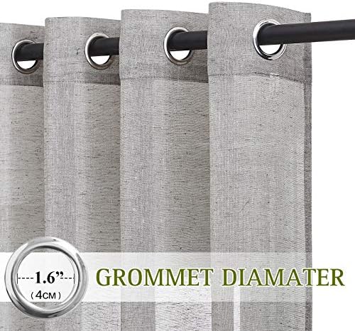 NICETOWN Sheer Curtains Flax Texture for Bedroom, Vintage Grommet Top