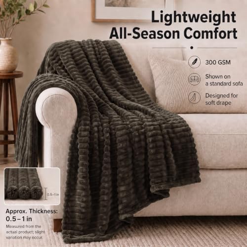 HIMEET Taupe Brown King Size Blanket, 300GSM Ribbed Fleece